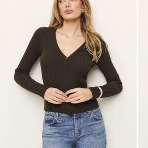 Reformation brown cashmere/cotton blend cardigan size small